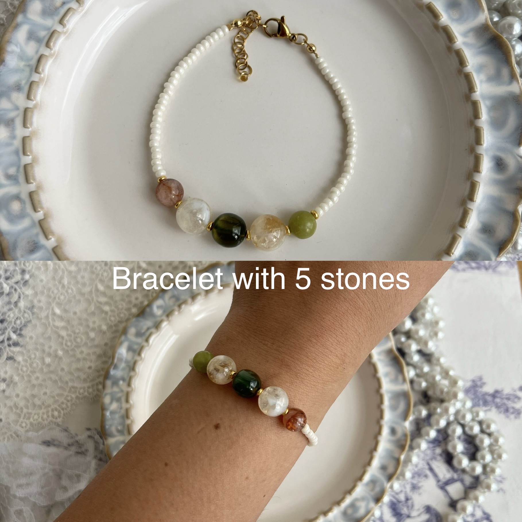 Fall jewelry collection with pearl and glass stone bracelets
