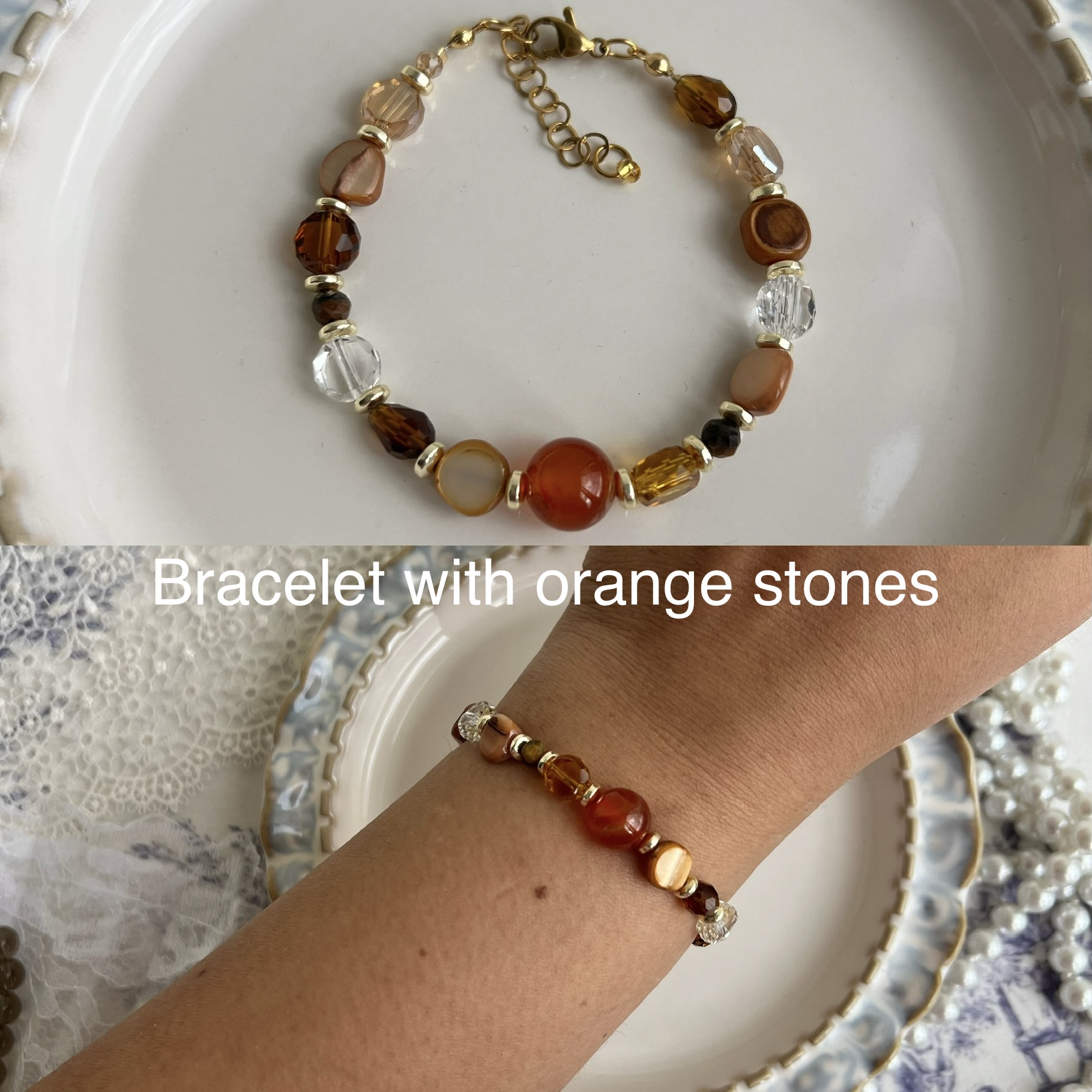 Orange glass stone bracelet for autumn style